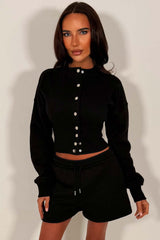 womens crop corset button up sweatshirt and shorts tracksuit set styledup whitefox uk