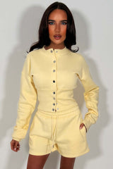 womens crop corset button up sweatshirt and shorts tracksuit set styledup whitefox uk
