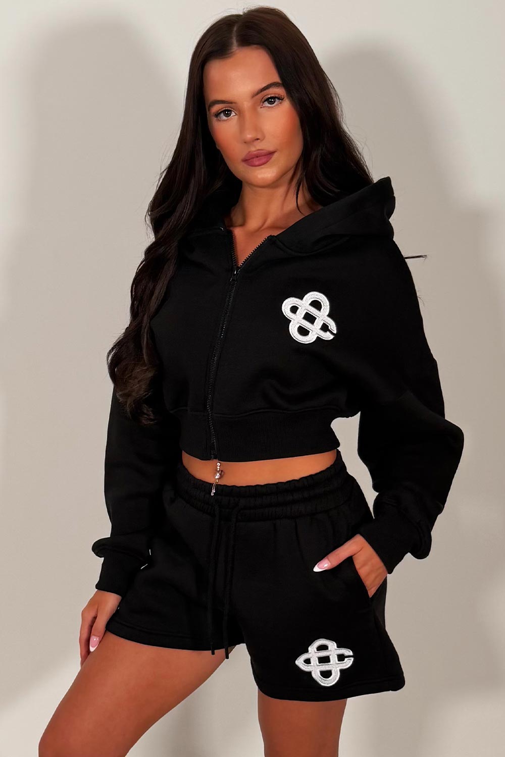 crop hoodie and shorts two piece co rod set styledup uk white fox