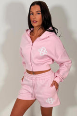 womens crop hoodie and shorts tracksuit co ord set styledup white fox uk