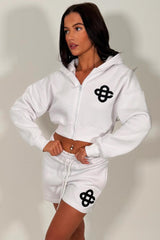 womens crop hoodie and shorts tracksuit co ord set styledup white fox uk