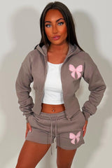 womens crop corset hoodie and shorts tracksuit bow embroidery set styledup uk airport outfit