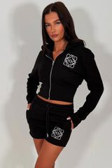 womens corset hoodie and shorts tracksuit embroidery detail co ord set styledup