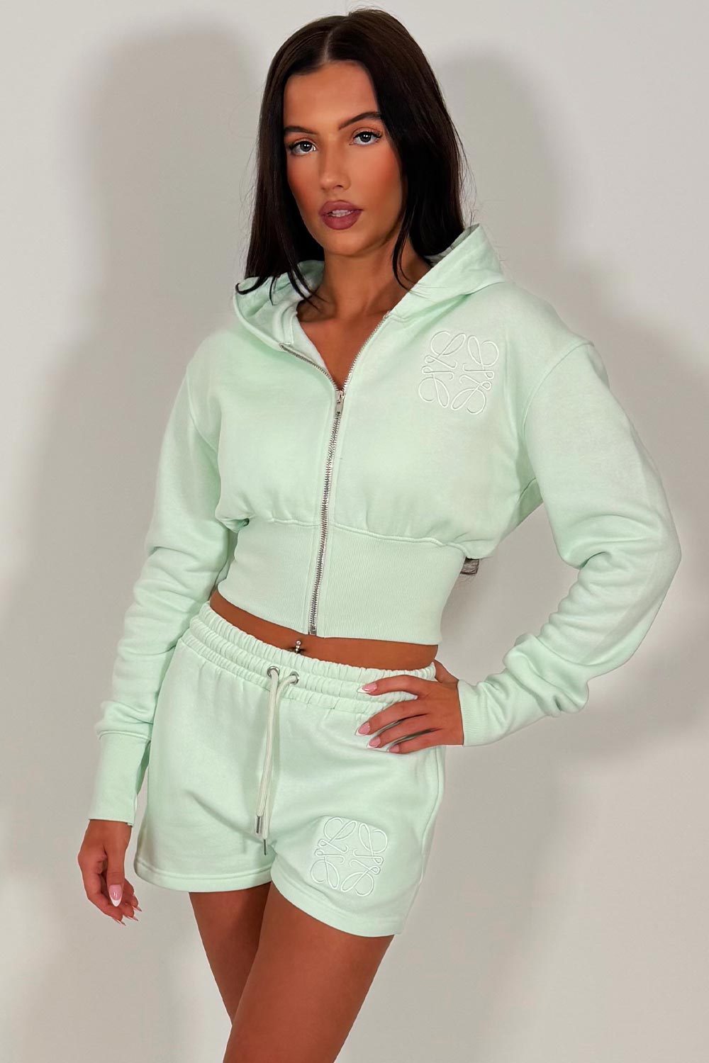 womens corset hoodie and shorts tracksuit embroidery detail co ord set styledup