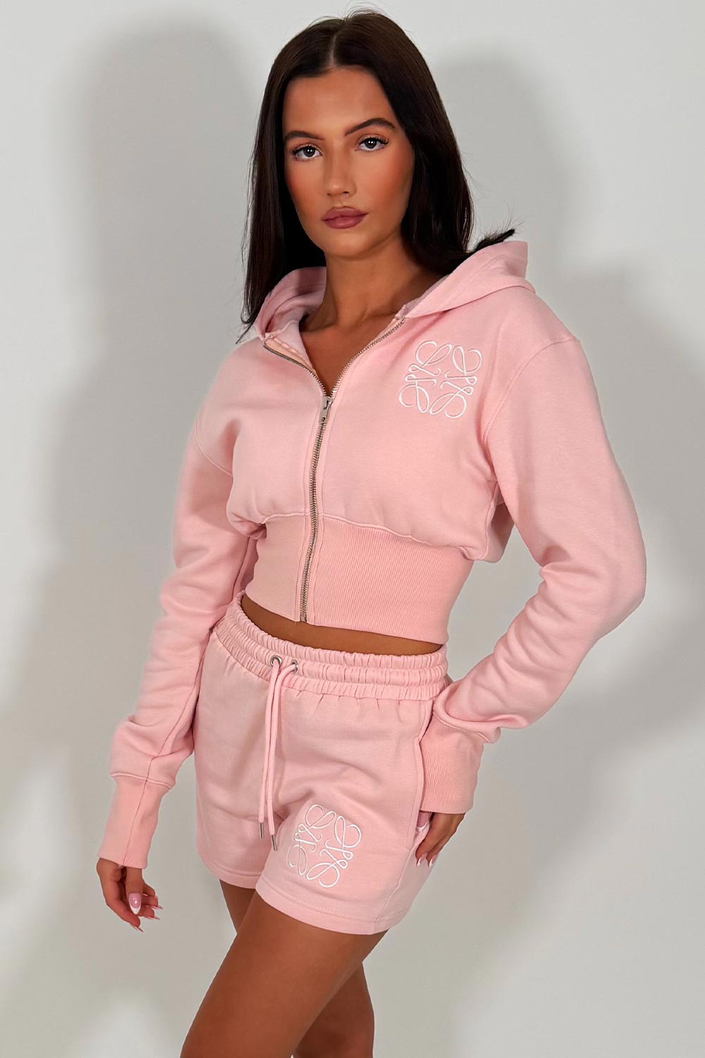 womens corset hoodie and shorts tracksuit embroidery detail co ord set styledup