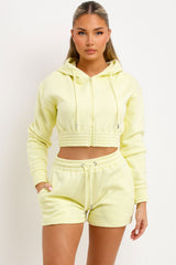 womens crop zip hoodie and shorts tracksuit co ord set summer loungewear Khy by Kylie Jenner inspired