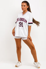 womens football jersey t shirt with los angeles print and matching shorts two piece co ord set matching outfit 