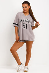 womens oversized football jersey t shirt and shorts two piece co ord set oversized 