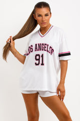womens los angeles oversized jersey american football t shirt and matching shorts co ord set