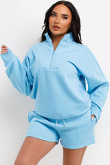 womens sky blue sweatshirt and shorts tracksuit set