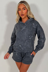 womens summer shorts tracksuit hoodie and shorts co ord with cross applique styledup whitefox uk