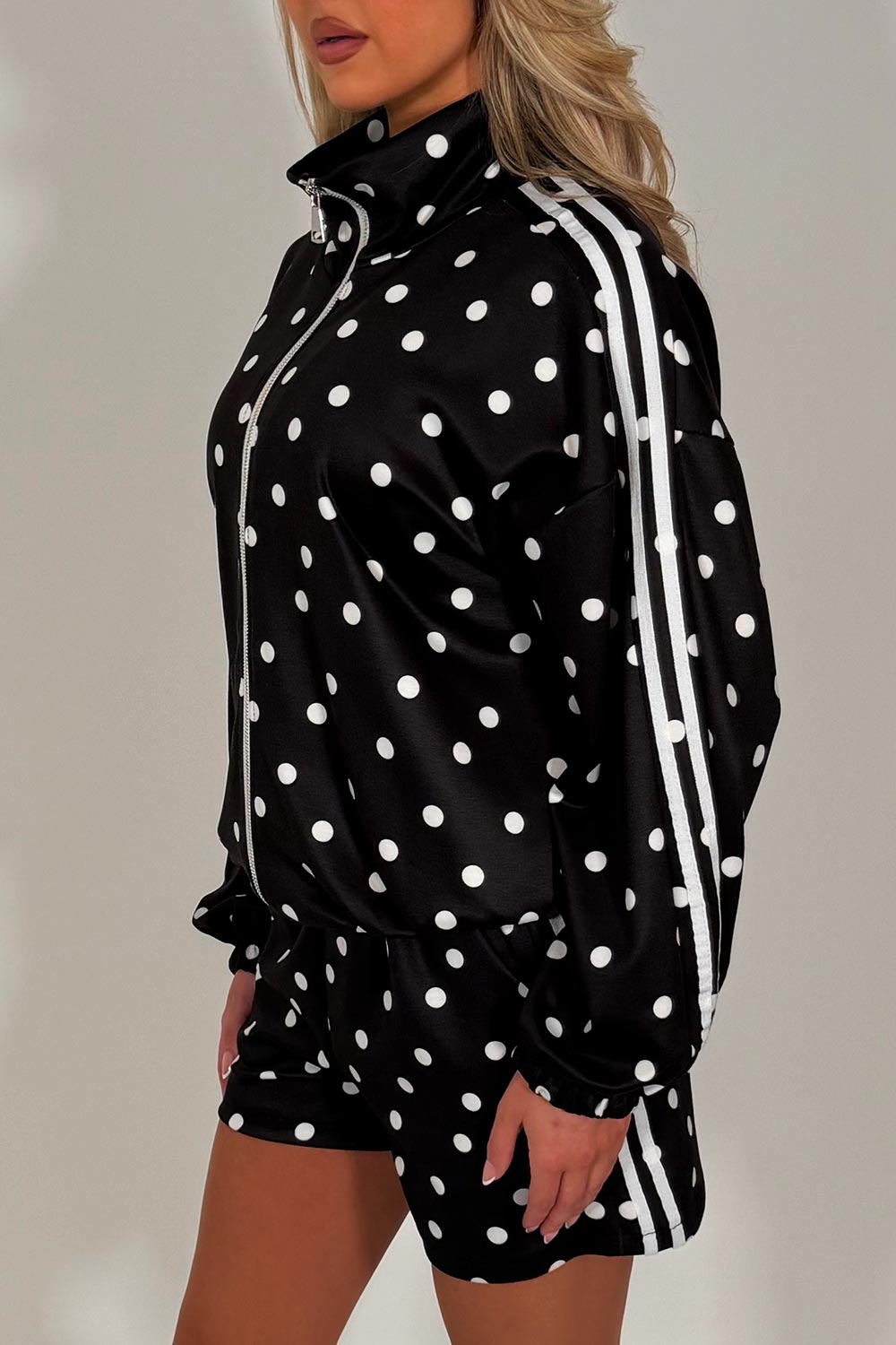 womens adidas polka dot top and shorts tracksuit summer holiday outfit perfect as airport outfit
