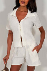 womens white textured top and shorts summer holiday outfit styledup zara uk