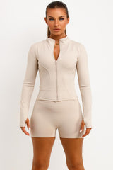 scrunch bum gym shorts and zip up sports athletic jacket co ord two piece set styledup womens