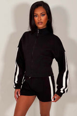 zip up sweatshirt and shorts summer lounge set airport outfit styledup whitefox uk