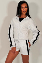 womens shorts and zip up top two piece summer tracksuit
