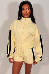 womens shorts and zip up top two piece summer tracksuit