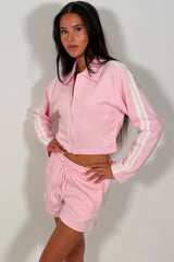 womens tracksuit shorts set long sleeve crop zip through sweatshirt and elasticated waist shorts summer holiday airport outfit styledup uk