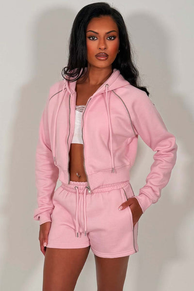womens crop hoodie and shorts tracksuit co ord 