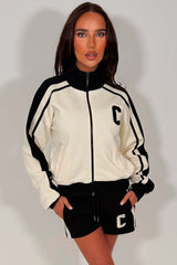 womens zip up shorts tracksuit lounge set airport outfit styledup