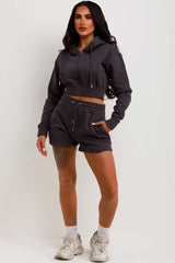 womens crop zip hoodie and shorts tracksuit co ord set