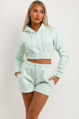 womens crop zip hoodie and shorts tracksuit co ord set 