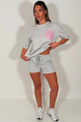 pink diamante rhinestone pocket shorts and tee shirt two piece co ord set holiday summer outfit styledup white fox uk 