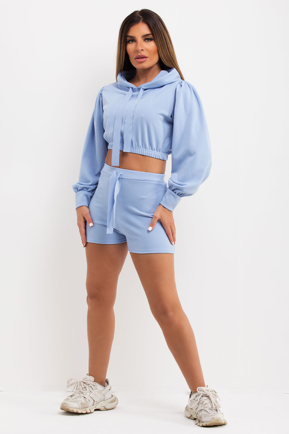puff sleeve crop hoodie and shorts co ord