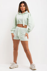 crop hoodie with puff sleeves and shorts co ord