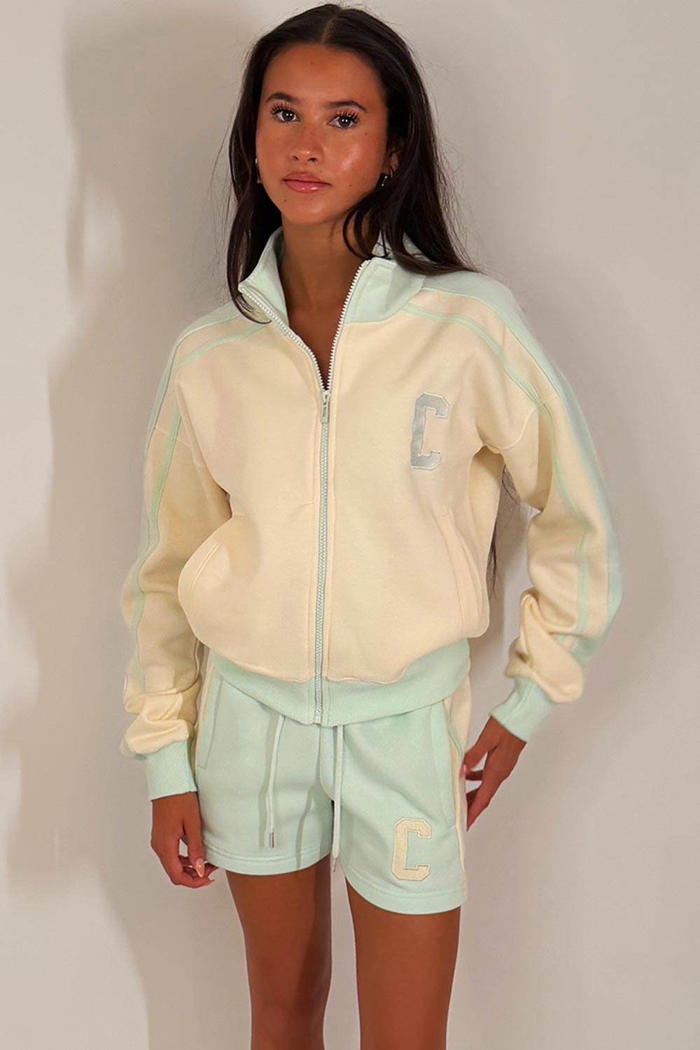 womens zip up sweatshirt and shorts lounge set summer tracksuit styledup