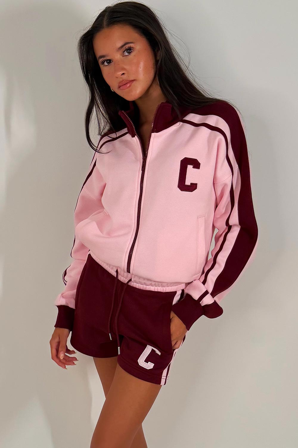 womens zip up sweatshirt and shorts lounge set summer tracksuit styledup