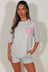 womens shorts and top co ord set with contrast pink diamante pocket detail summer holiday airport outfit styledup uk white fox
