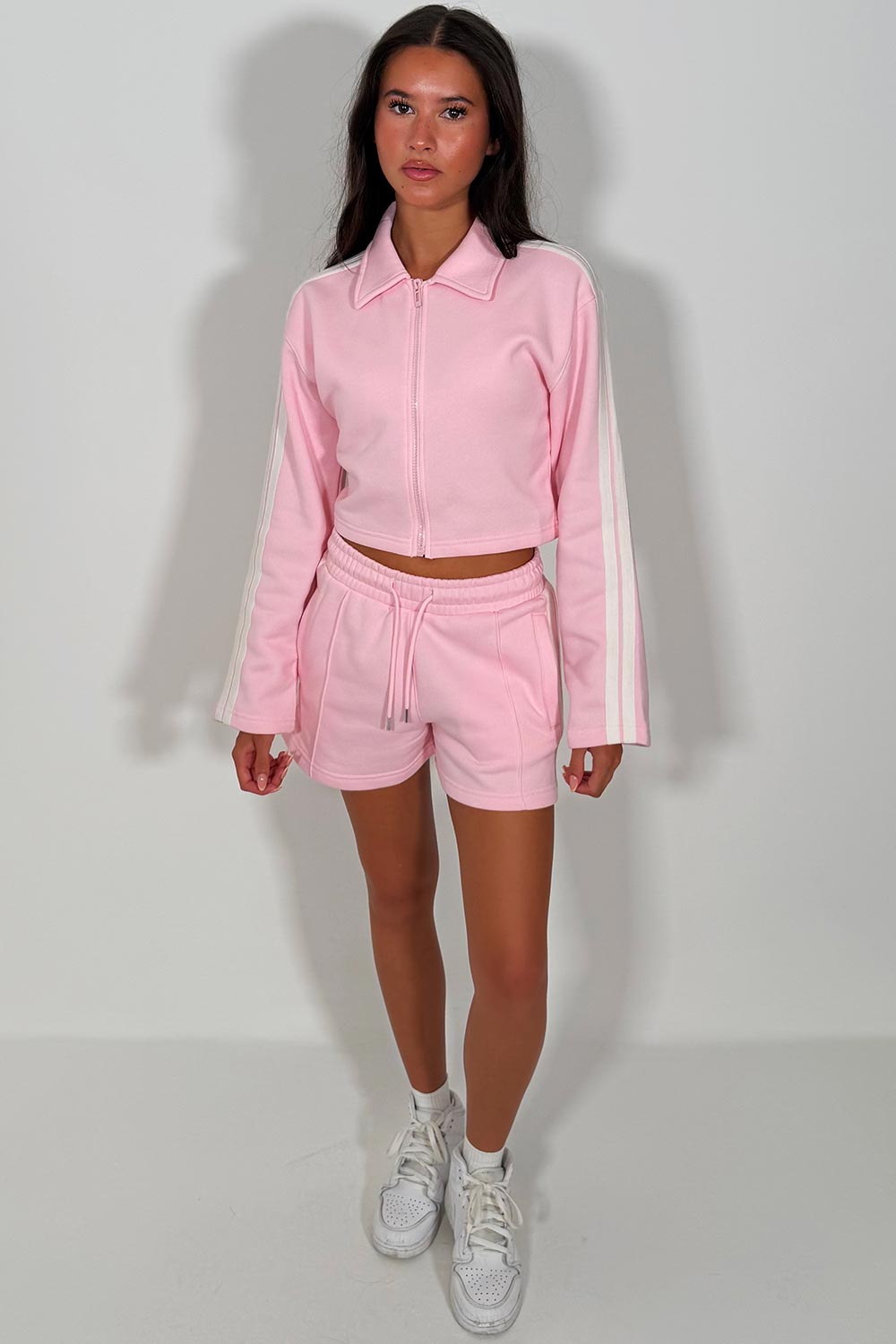 womens short tracksuit with side stripe summer holiday outfit styledup uk