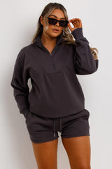 half zip sweatshirt and shorts two piece tracksuit airport outfit womens uk