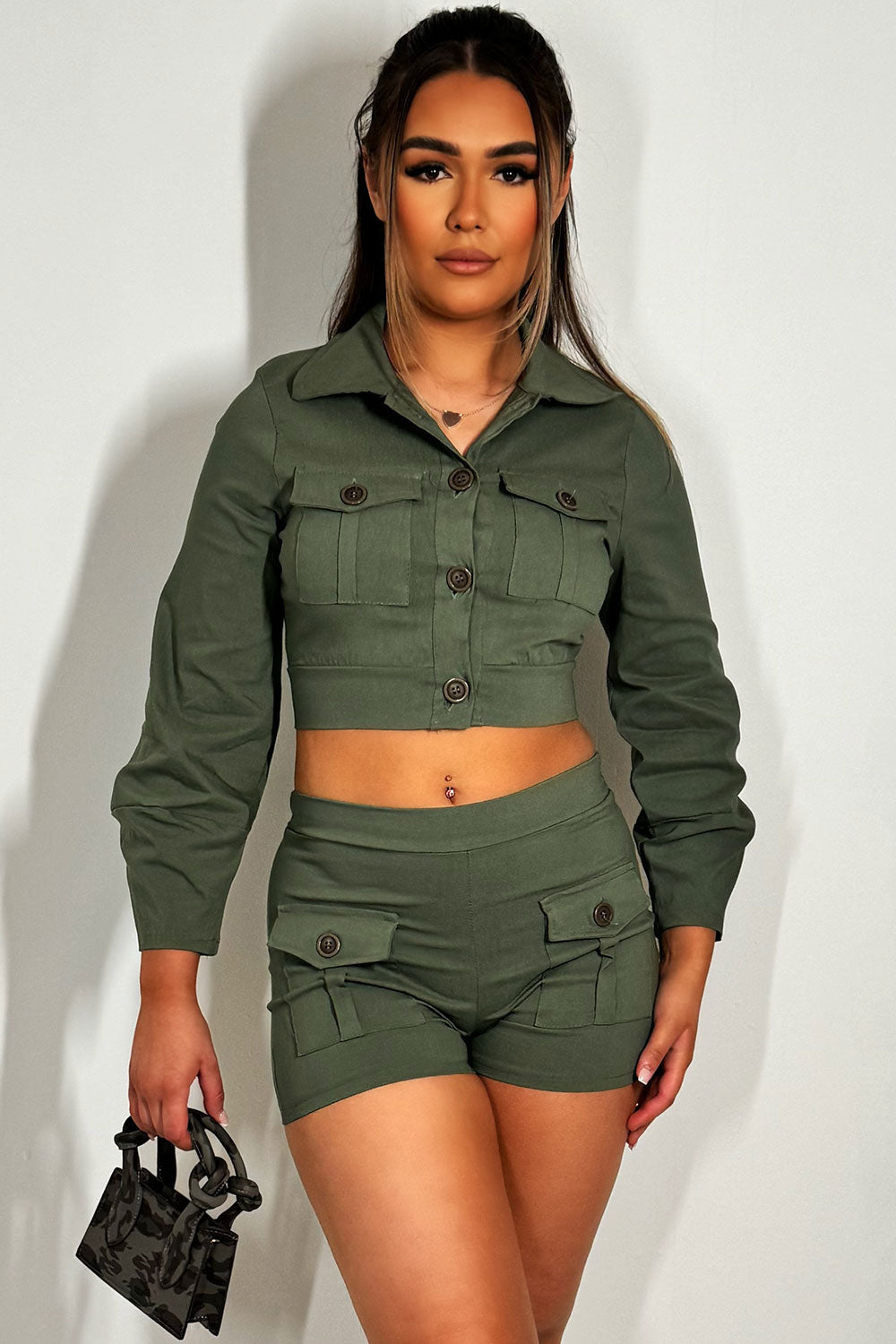 womens cargo shorts and crop top two piece co ord set festival outfit styledup fashion