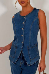 denim waistcoat and jeans two piece matching co ord set blue styledup uk