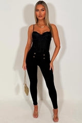 womens high waist skinny black trousers with gold buttons styledup 