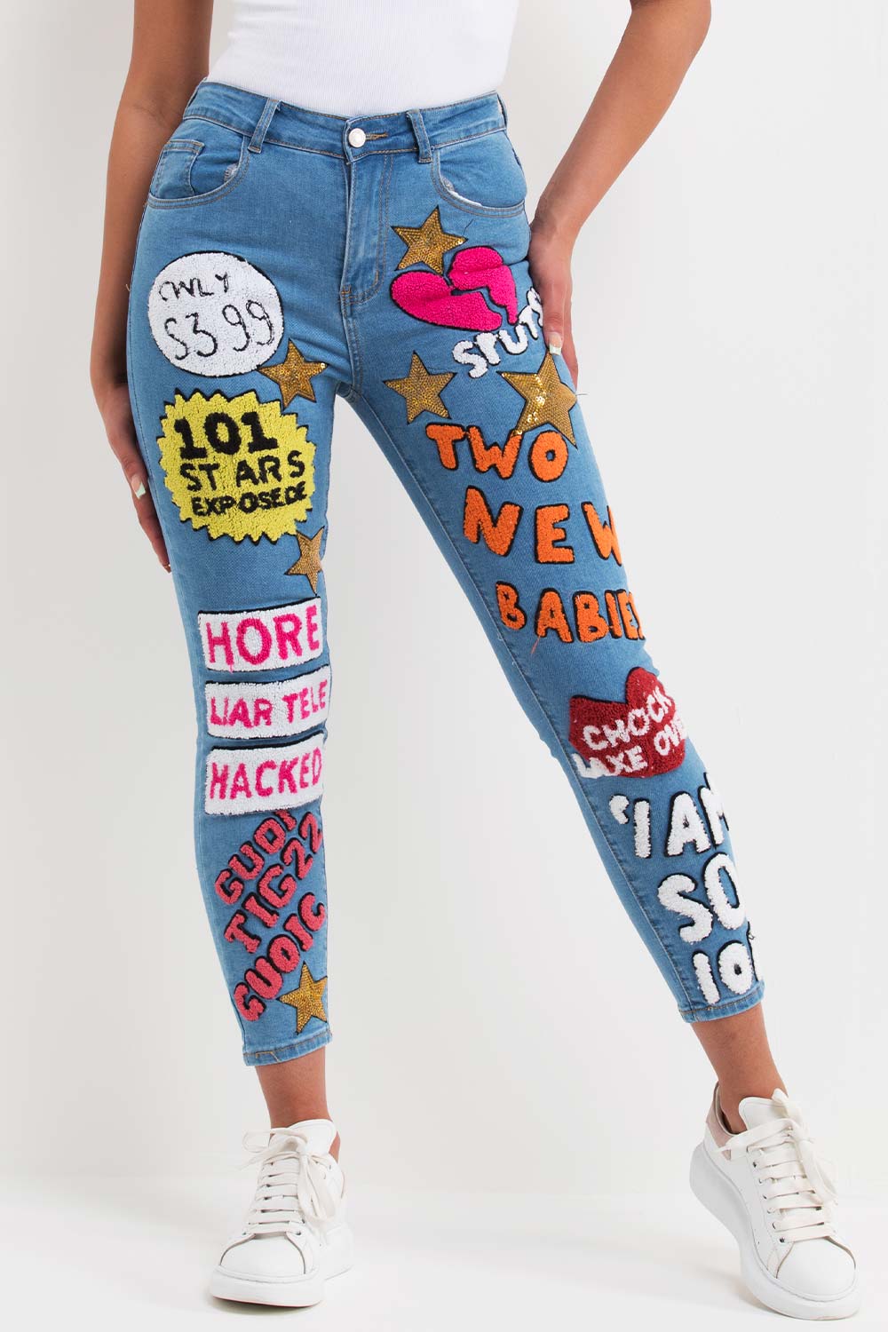 Skinny Jeans With Graphic Towelling Detail