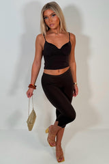 zara brown capri pants sculpting compression fabric styledup uk