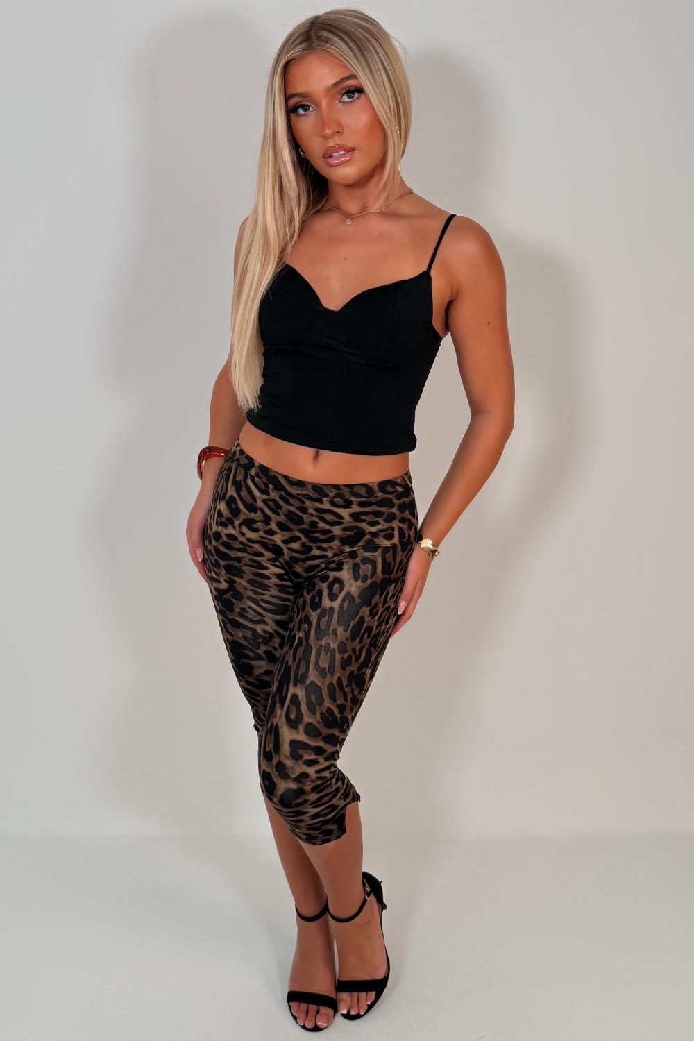 zara capri pants sculpting compression fabric leopard print styledup uk