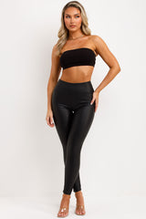 faux leather high waist leggings black 