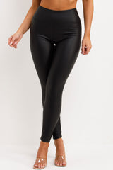 womens faux leather high waist leggings black styledup 