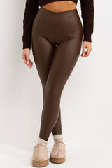 faux leather leggings high waist brown styledup