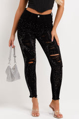 black ripped skinny high waisted jeans womens