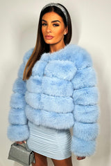 womens faux fur bubble jacket sky blue uk
