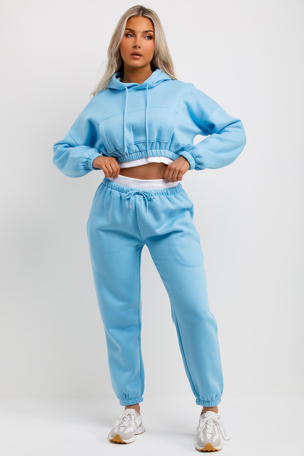 womens tracksuit crop hoodie and joggers set