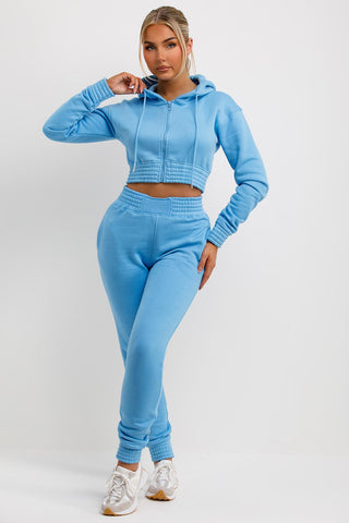 Women's Tracksuit With Zip Front Cropped Sky Blue – Styledup.co.uk