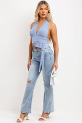 halter neck crop top backless 