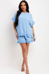 womens frilly ruffle blouse and shorts two piece co ord set