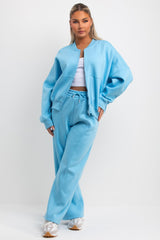 womens bomber sweatshirt with zip and straight leg joggers tracksuit set loungewear co ord